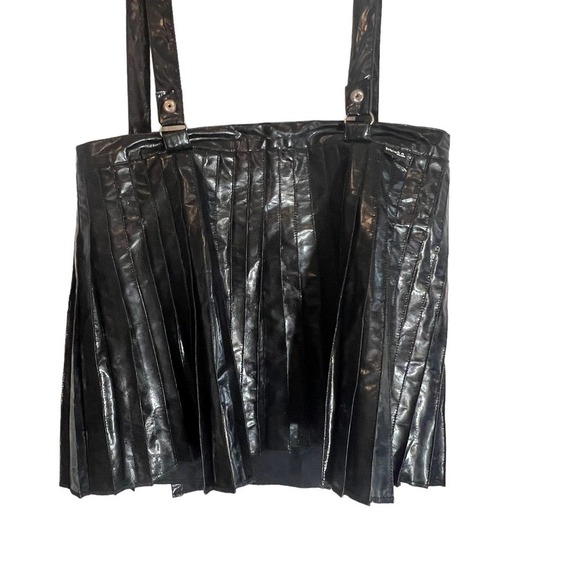 Vintage Tripp NYCSuspender Pleated Black Vinyl mini skirt M